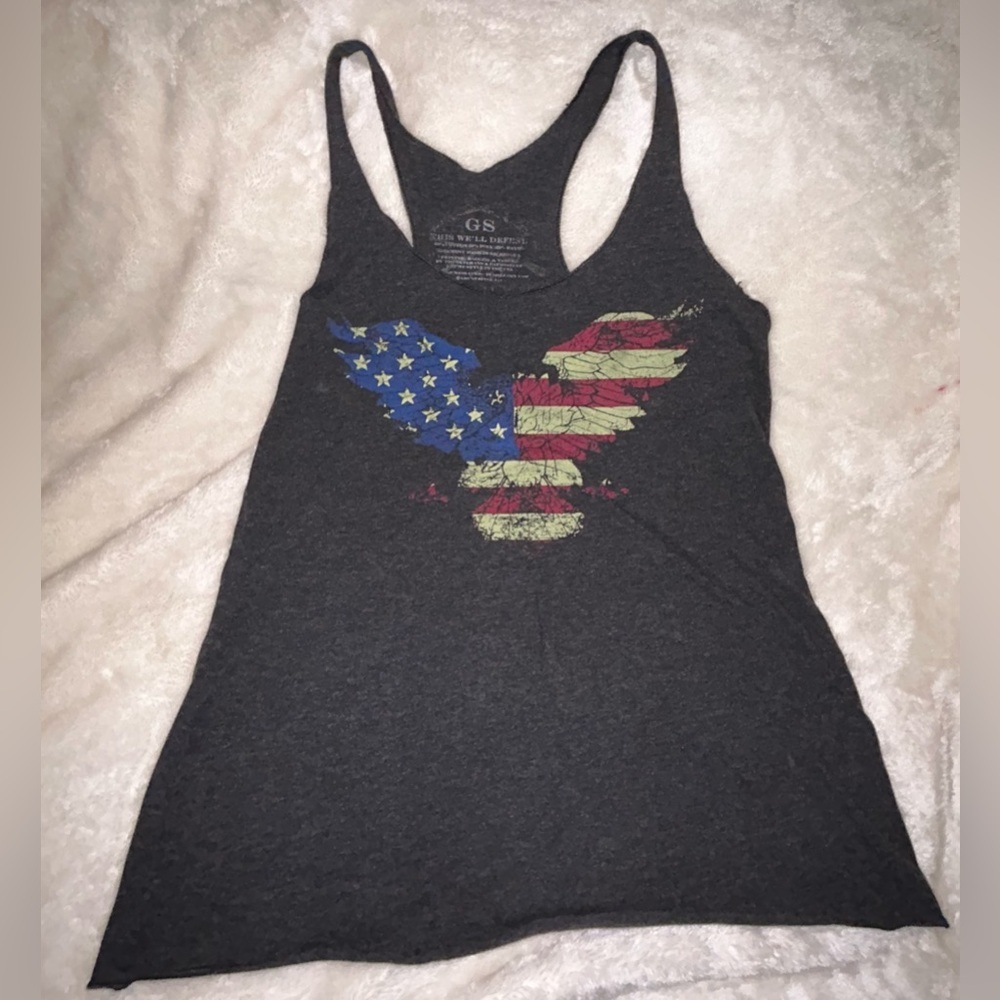 Dark Gray Women's Racerback Tank with American Flag Eagle